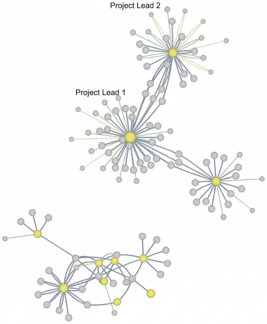 Heart & Sound network map after the programme: 161 connections in a dense interconnected network